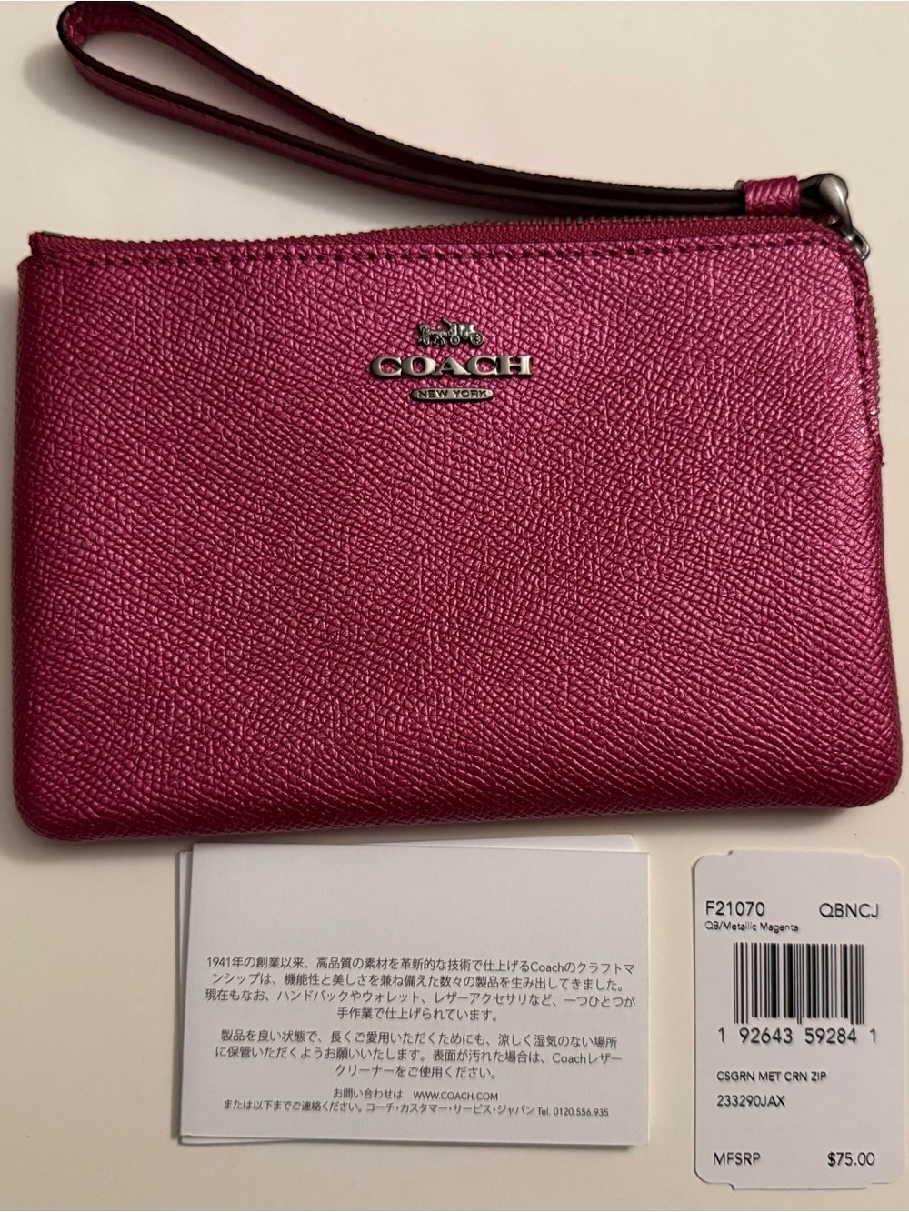 Coach Metallic Raspberry Zip Wristlet